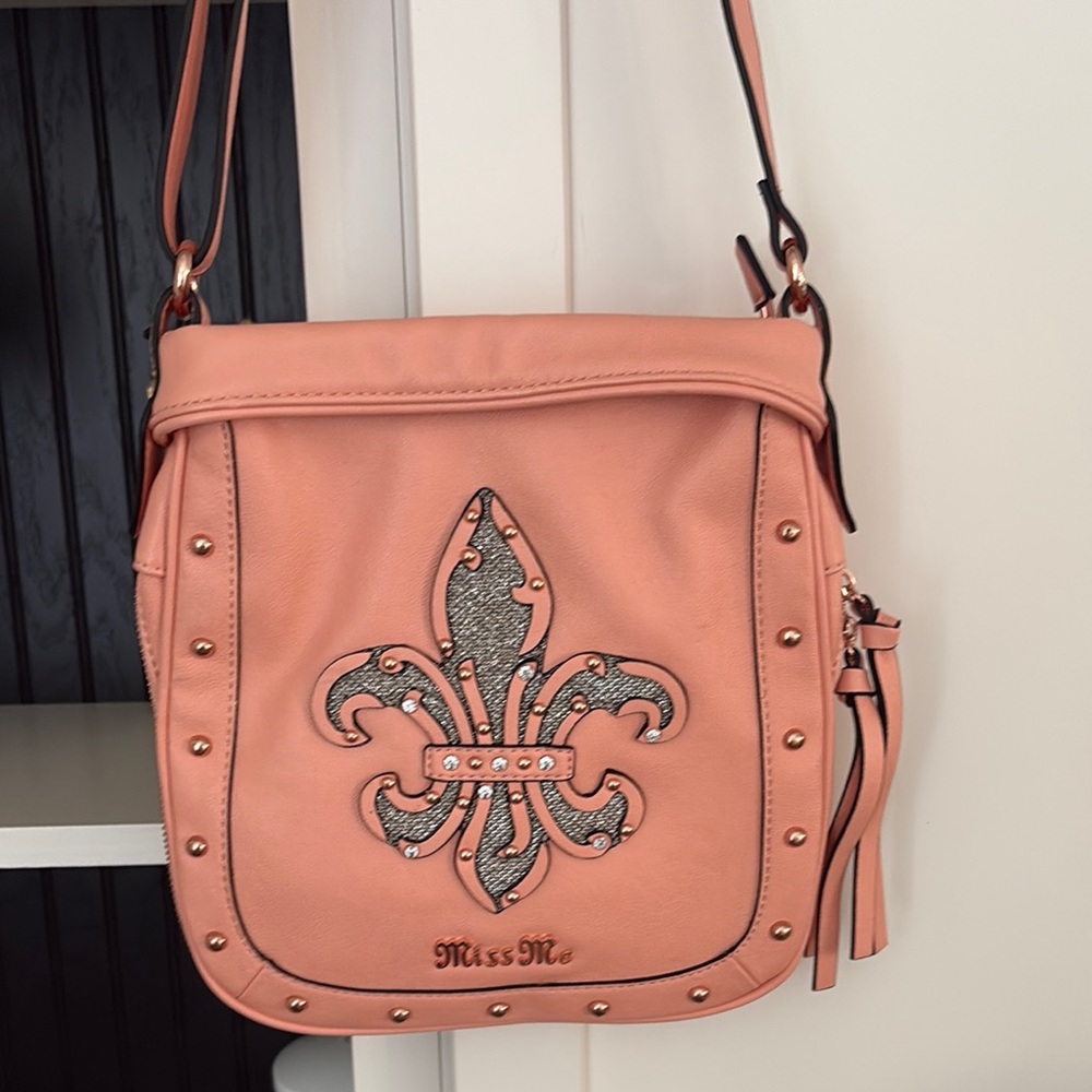 Miss Me Pink Crossbody Bag with Fleur-de-lis Emblem